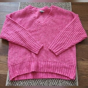 American Eagle S Pink V-Neck Waffle Vneck Sweater